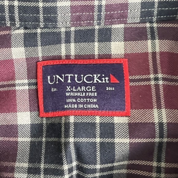 Untuckit Rustico Mens Burgandy Blue Plaid Long Sleeve Button Front Shirt XL - Picture 4 of 5